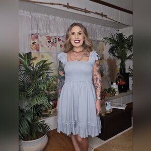 Blue Cap Sleeves Dress